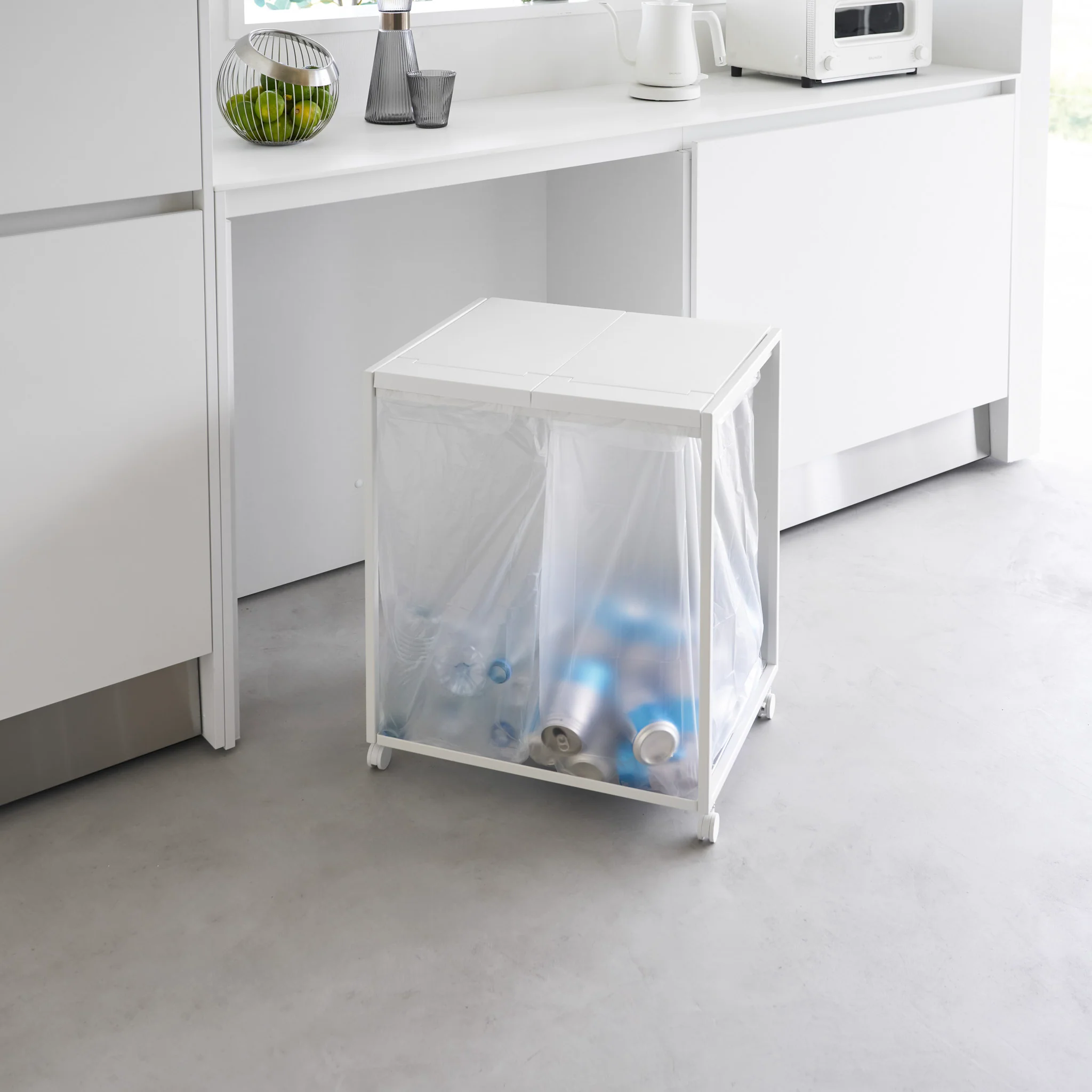 2-Compartment Trash Can with Casters - Image 3