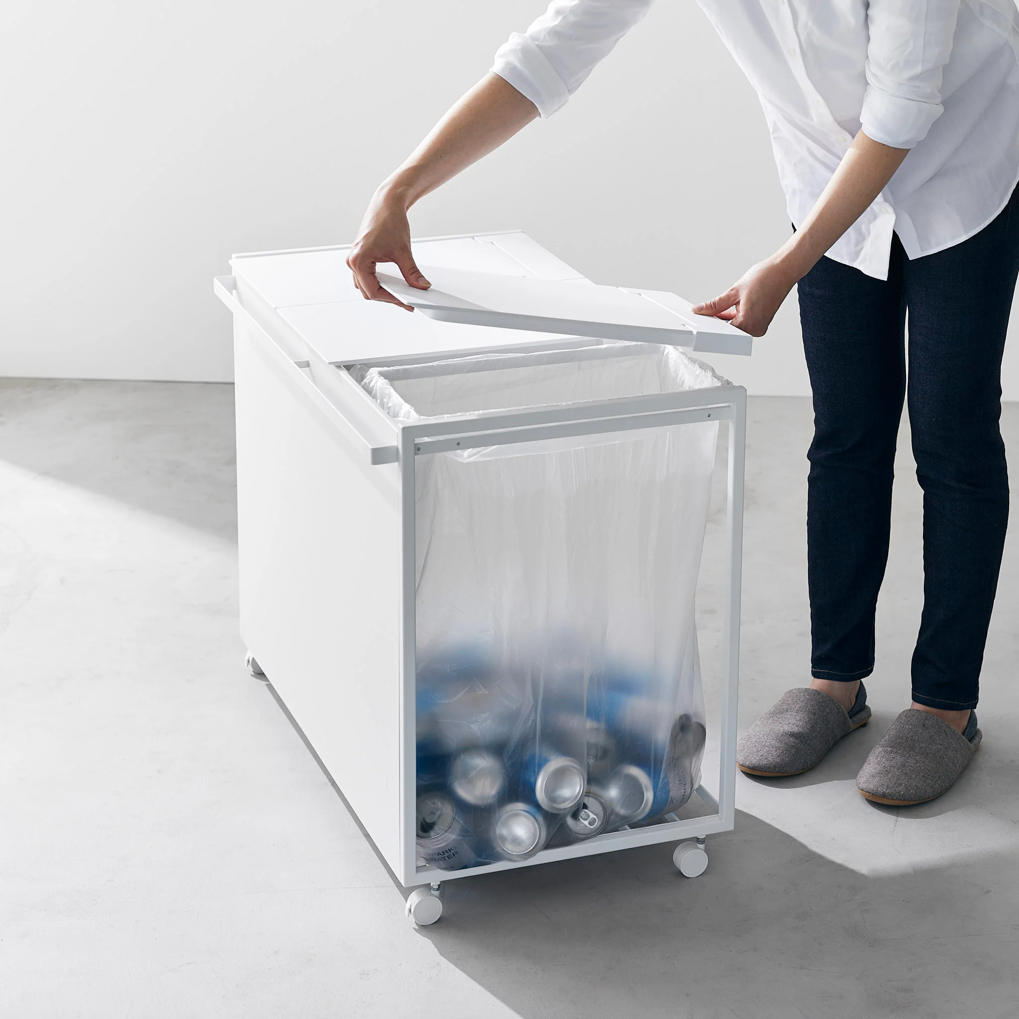 3-Compartment Trash Can with Casters - Image 10