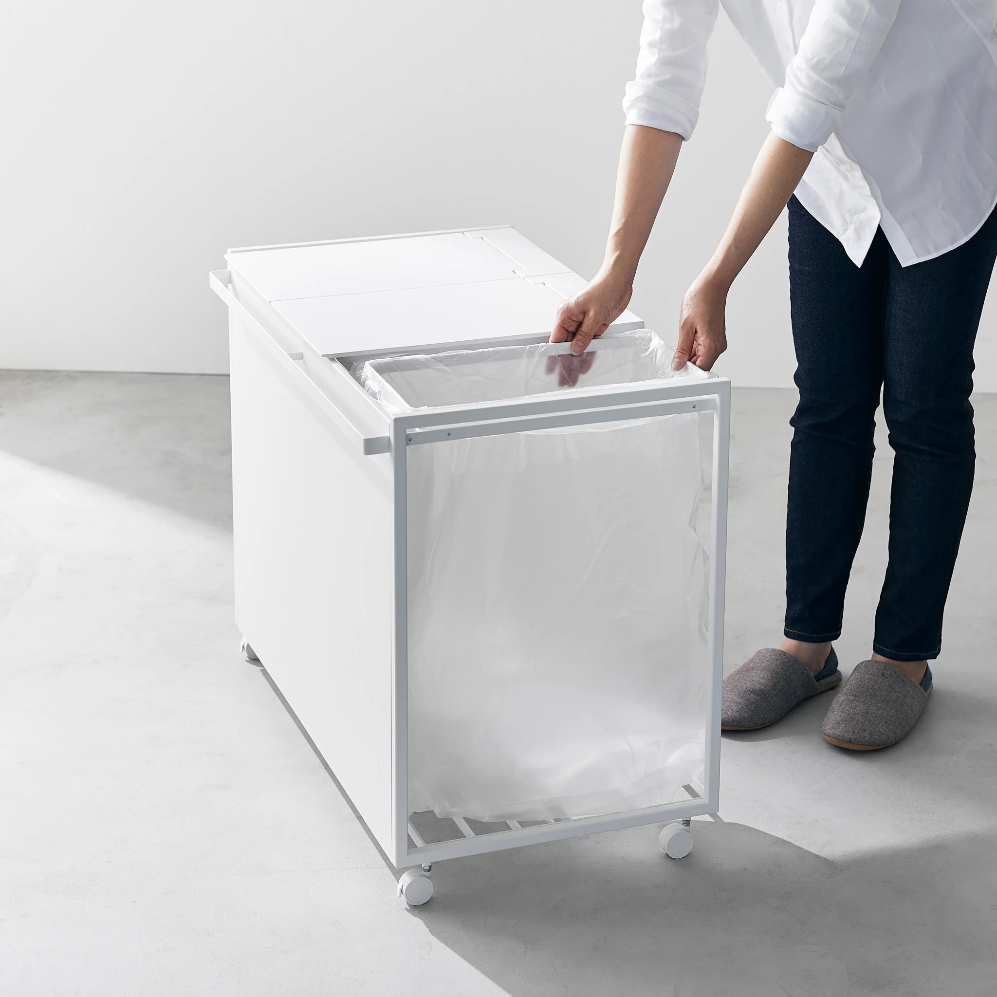 3-Compartment Trash Can with Casters - Image 12