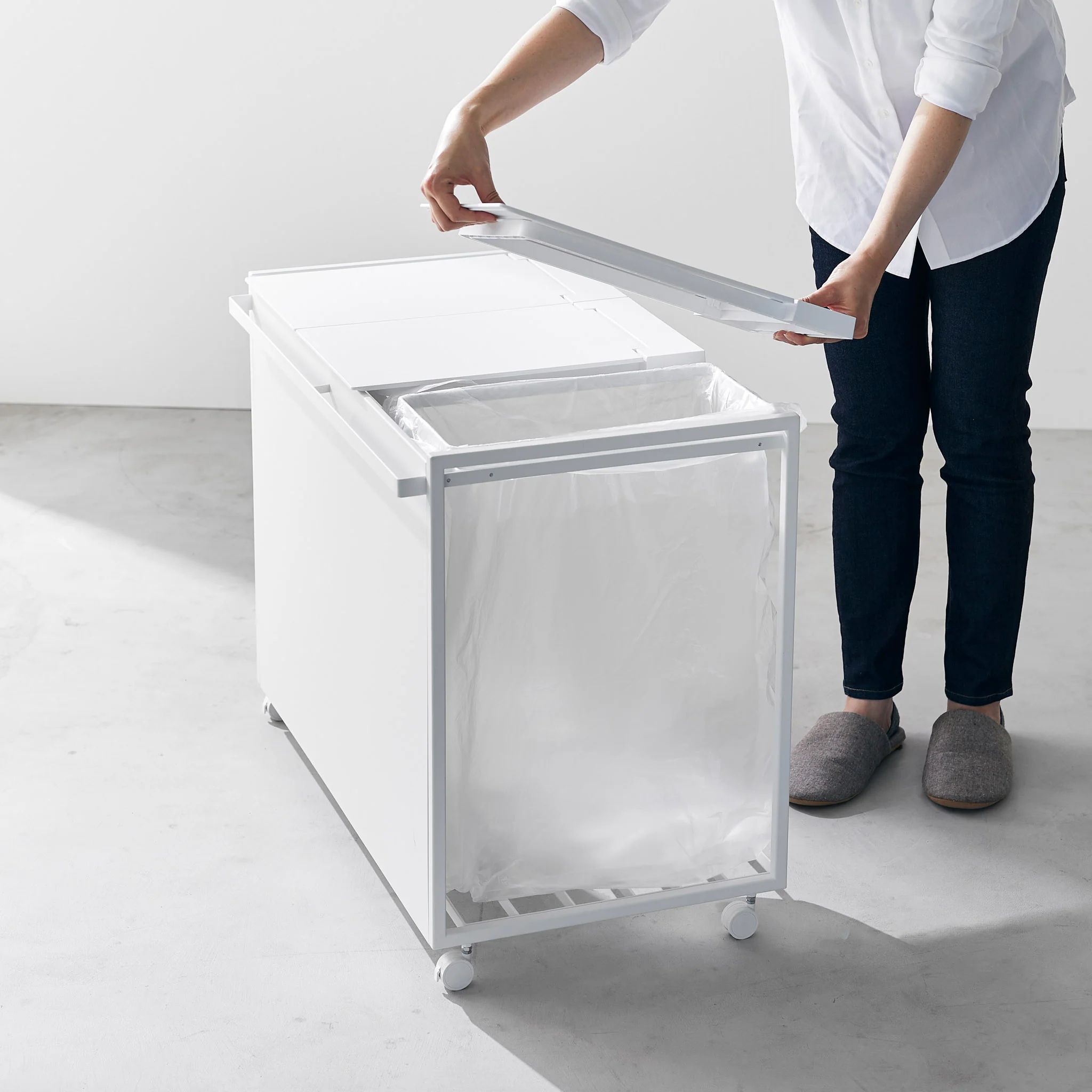 3-Compartment Trash Can with Casters - Image 13