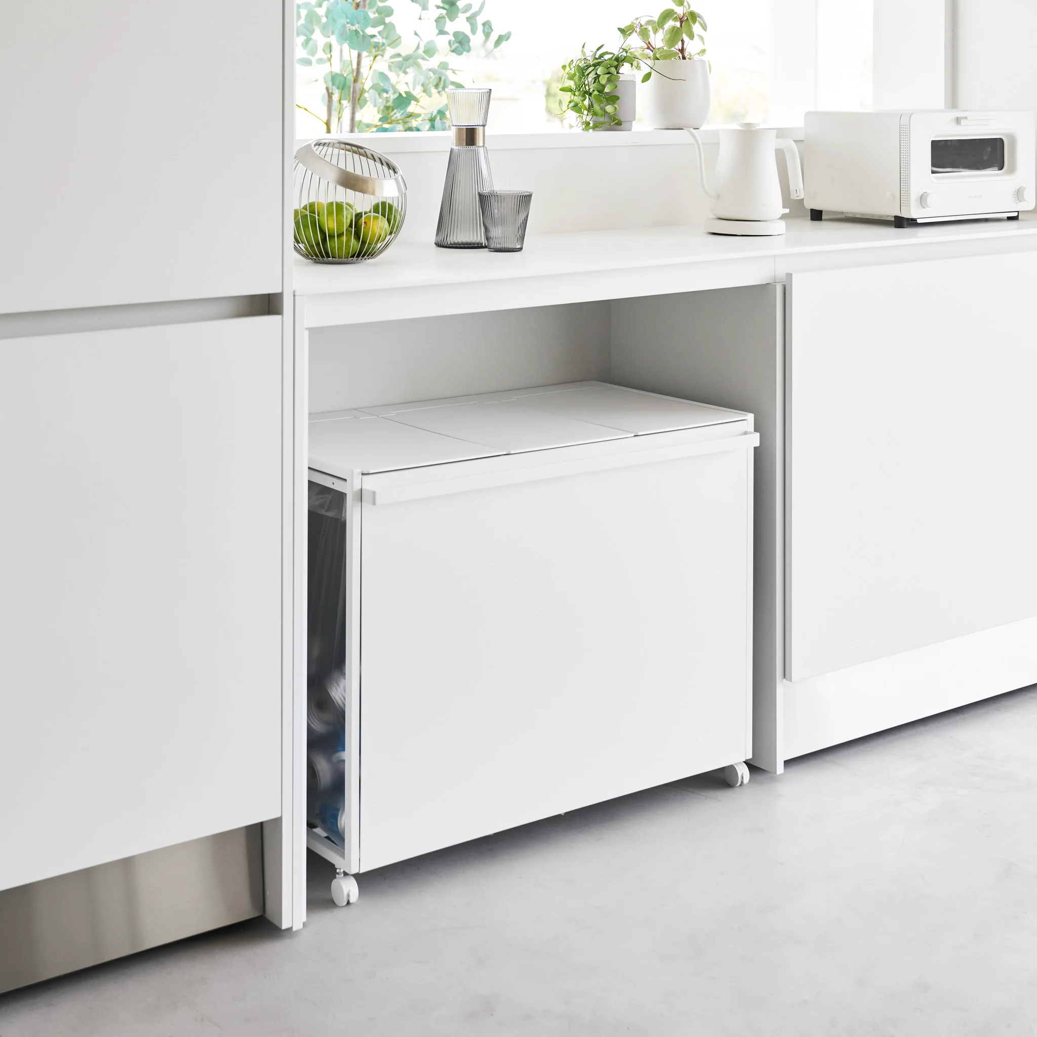 3-Compartment Trash Can with Casters - Image 2