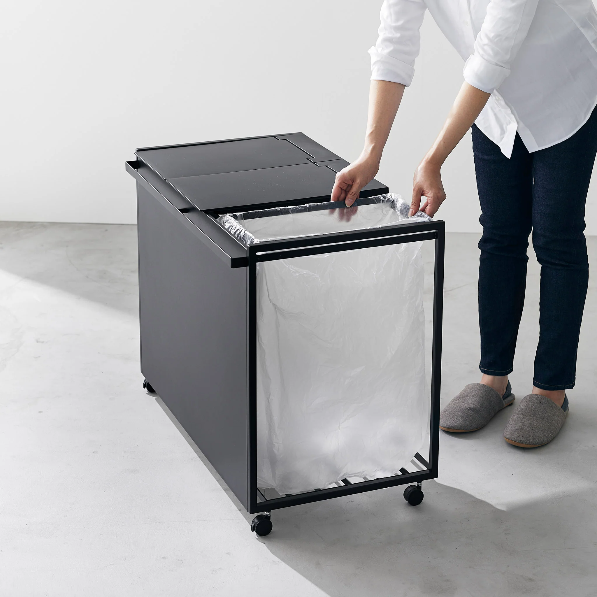 3-Compartment Trash Can with Casters - Image 26