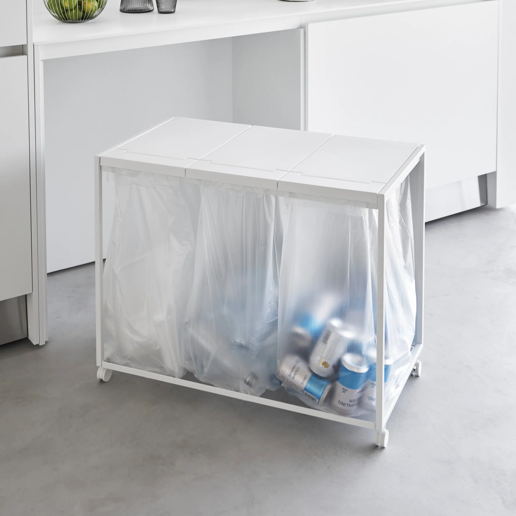 3-Compartment Trash Can with Casters - Image 3