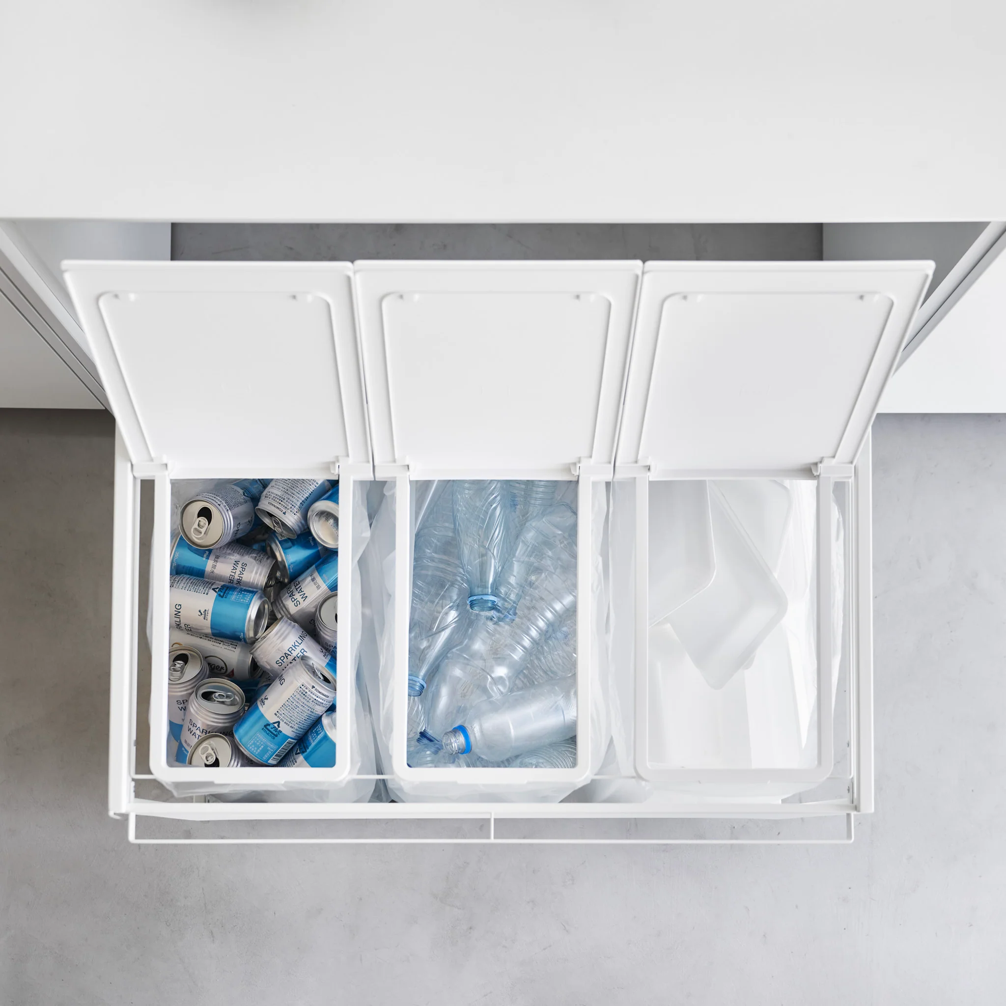 3-Compartment Trash Can with Casters - Image 4