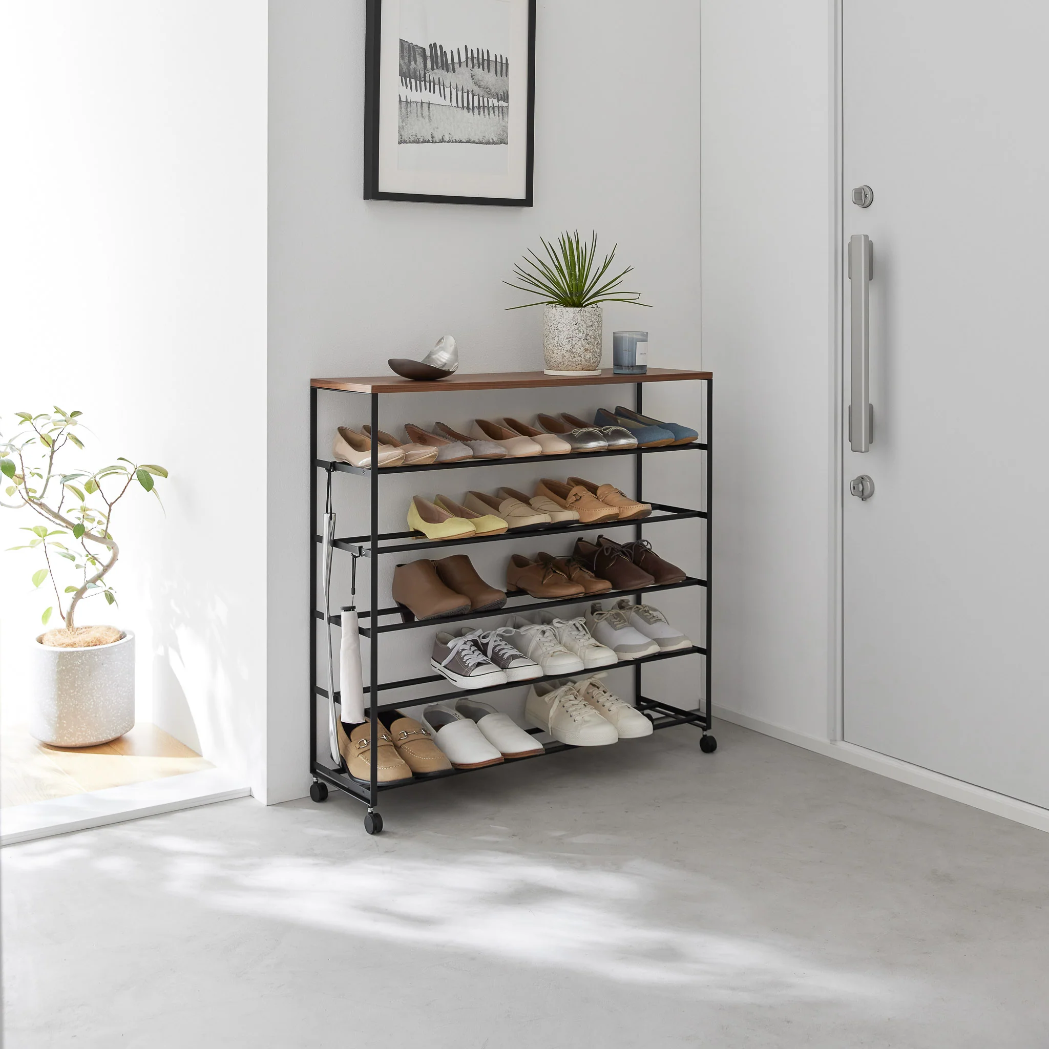 5-Tiered Wood-Top Shoe Rack with Casters - Image 14