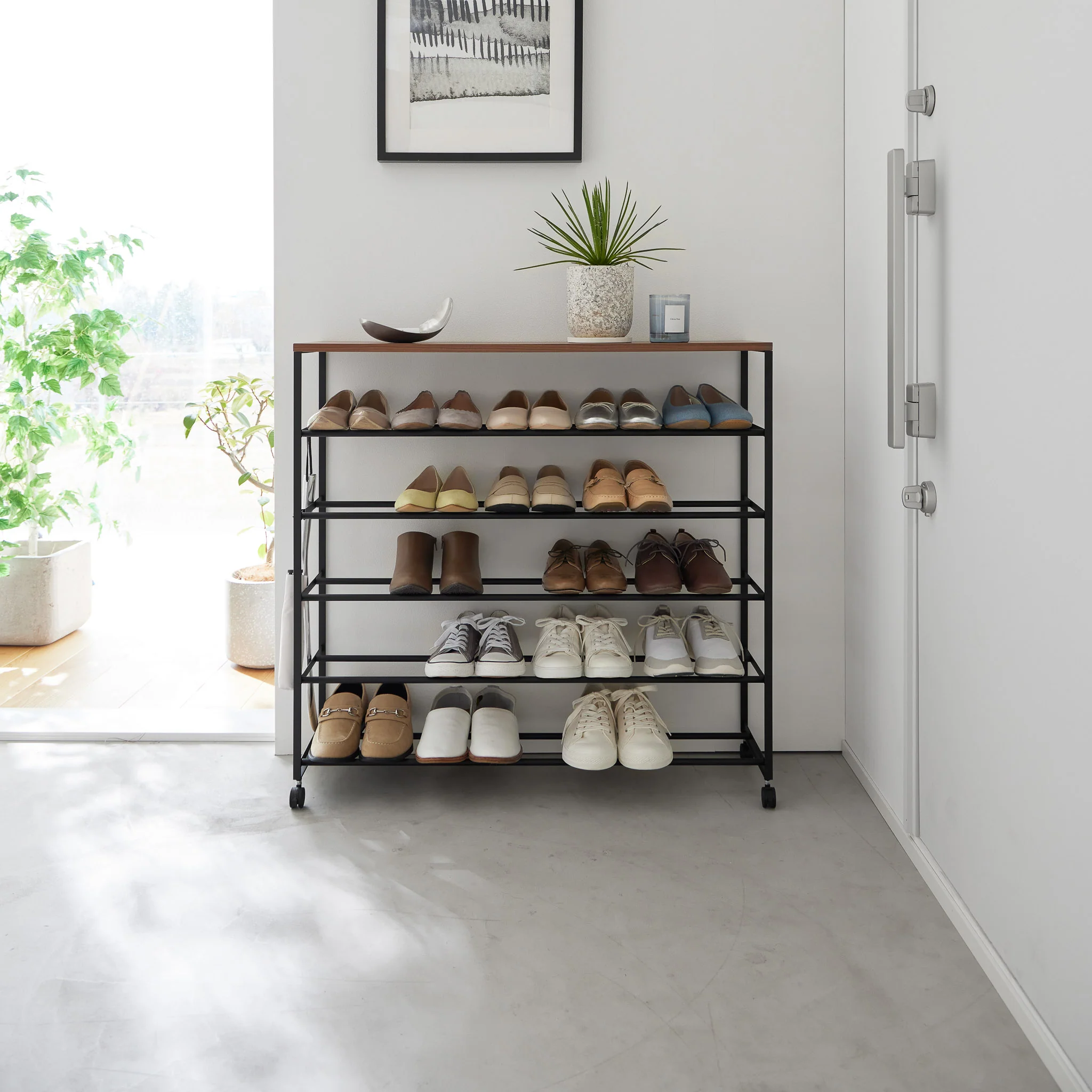 5-Tiered Wood-Top Shoe Rack with Casters - Image 15