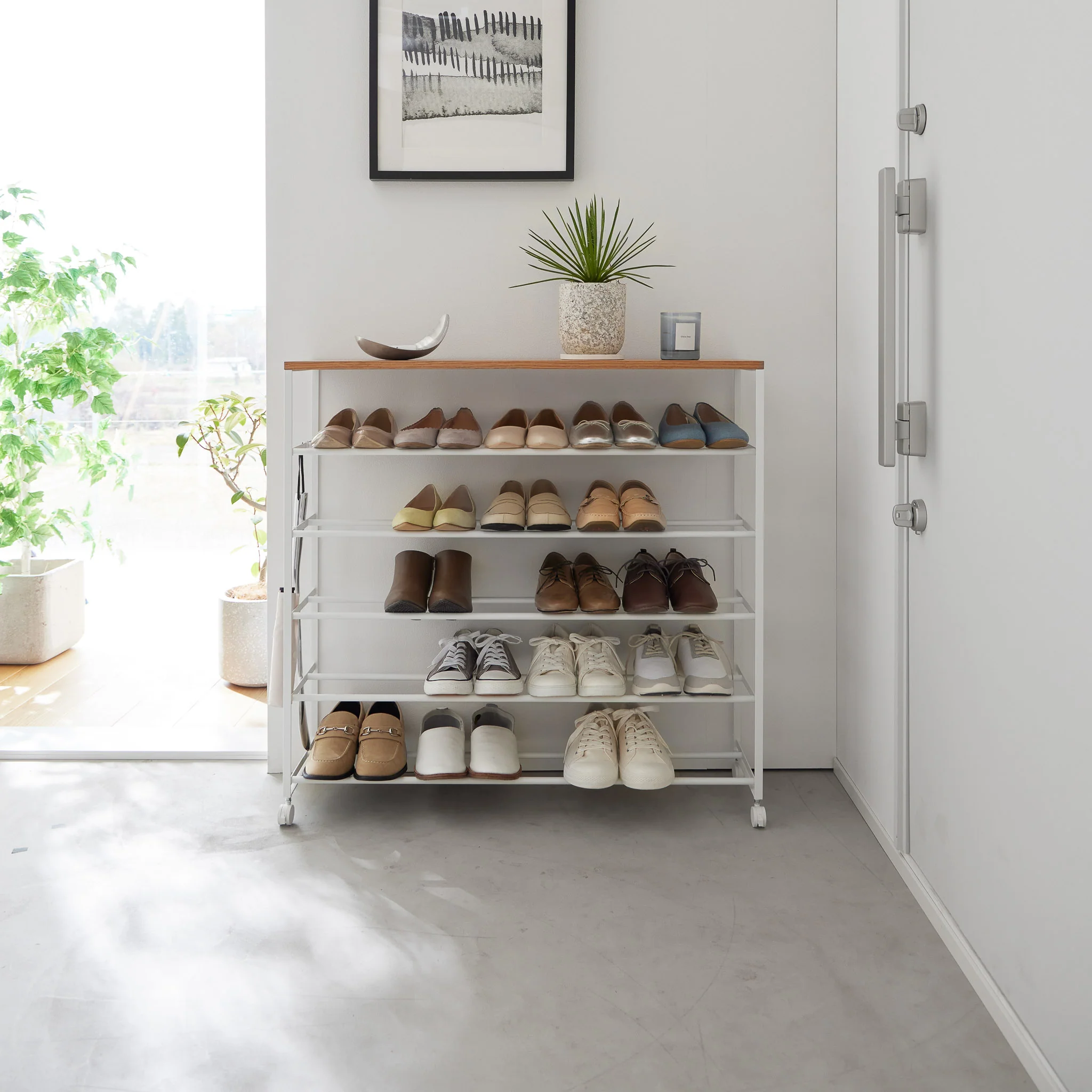 5-Tiered Wood-Top Shoe Rack with Casters - Image 3